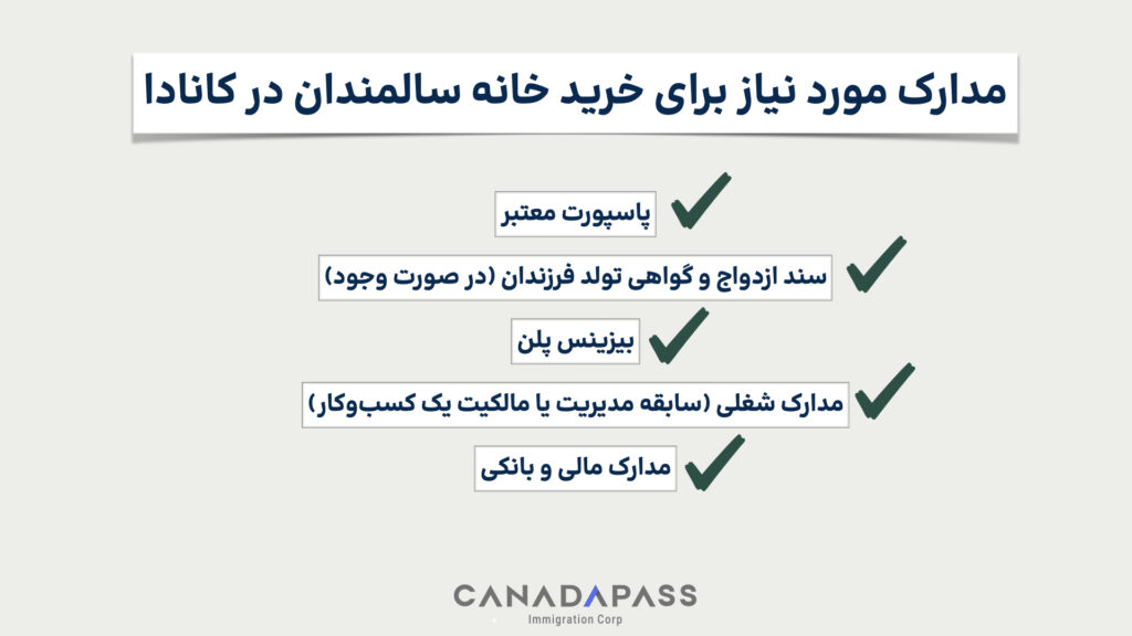 مدارک لازم برای خرید خانه سالمندان در کانادا.