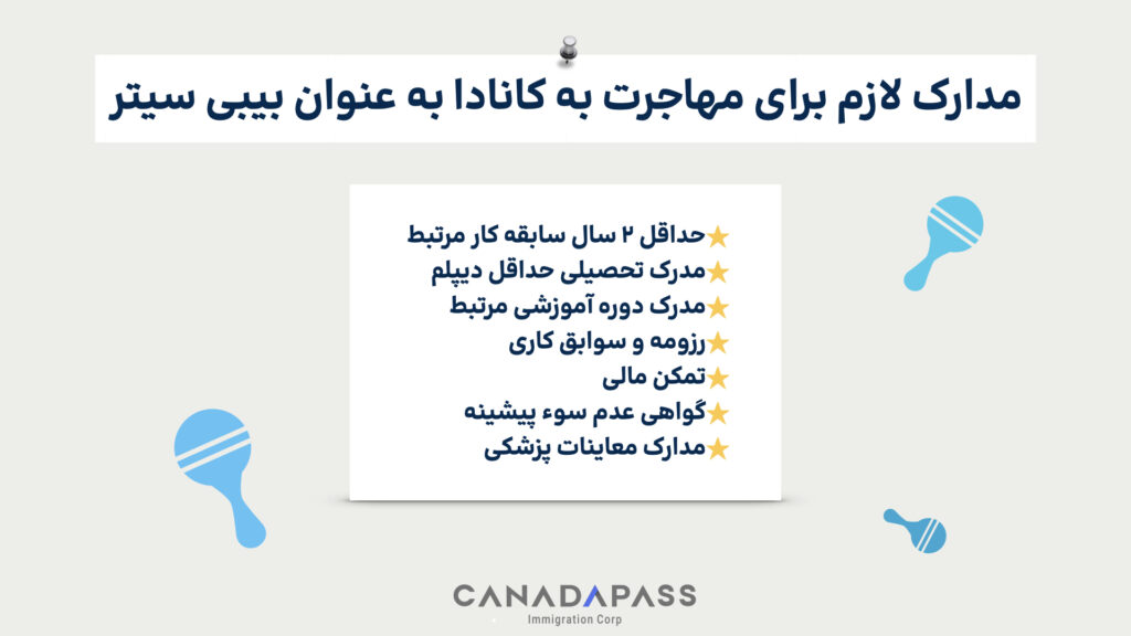 مداک لازم برای مهاجرت به کانادا به عنوان بیبی سیتر در کانادا.
